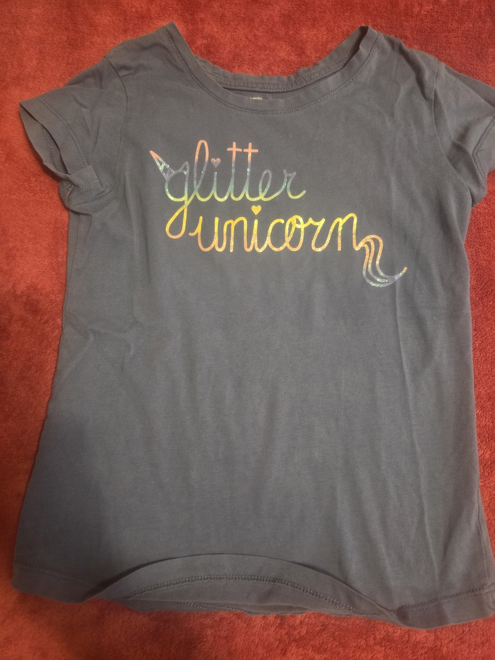 Girls Glitter Unicorn Graphic Tee - Gray